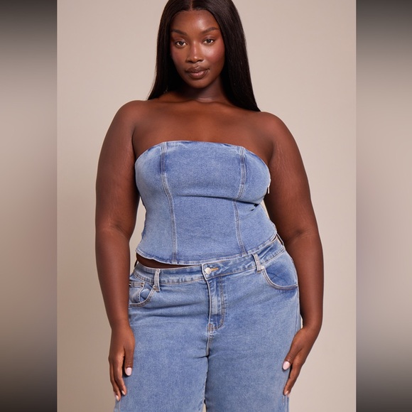 PrettyLittleThing Denim - 🆕🤍Blue Vintage LightWash Jean Waistband Denim Corset